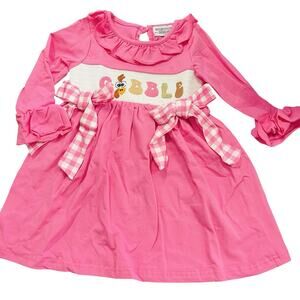Boutique Girls 3T Gobble Thanksgiving Long Sleeve Pink Dress Smocked